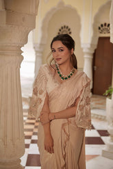 Ivory Satin Saree - Shreeka